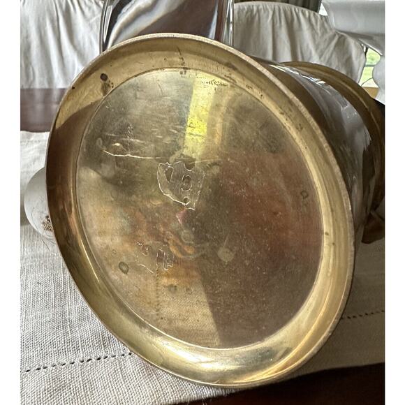 Vintage Brass Tea Pot Kettle Wood Handle Lid Attached, Flaw With The Handle - Picture 11 of 16